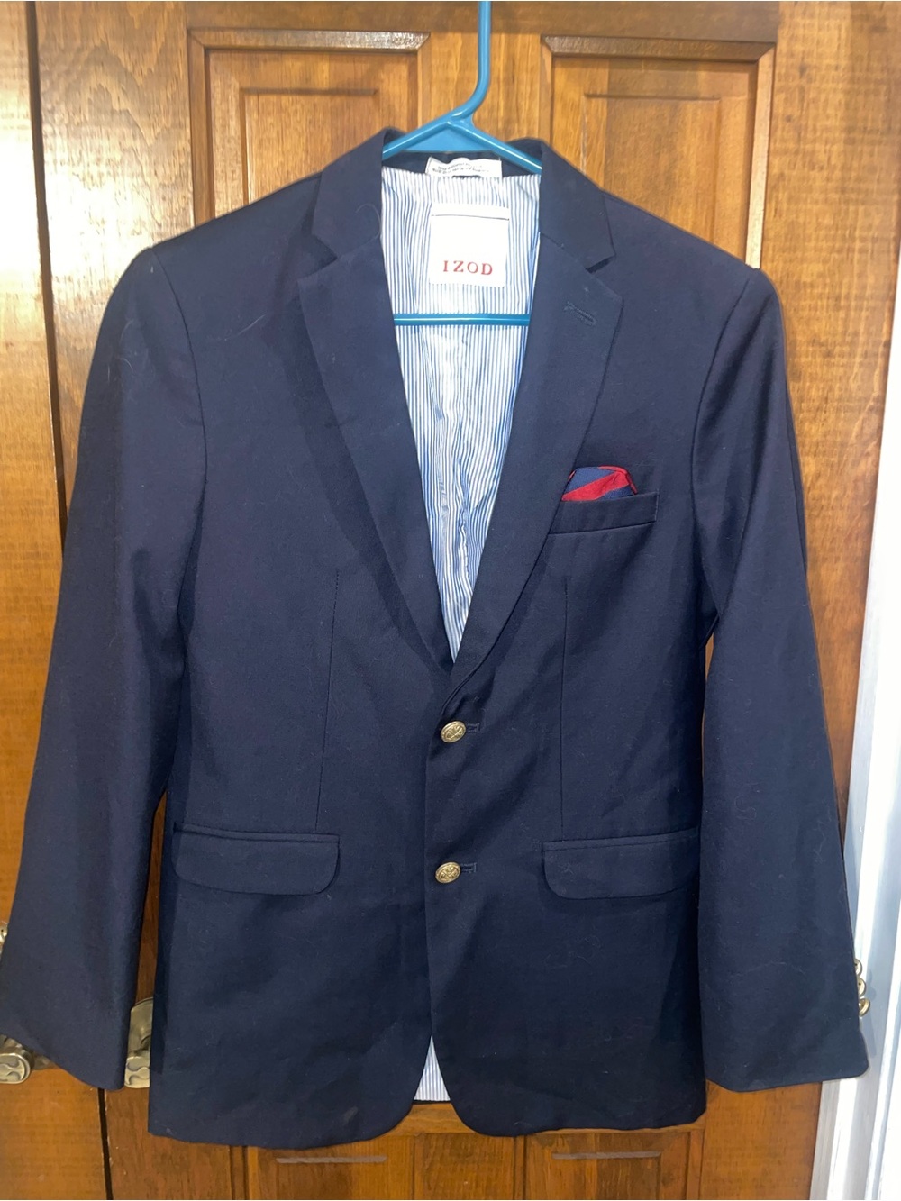 Preppy Classic IZOD Boys 16R Navy Blazer Gold Buttons Red Pocket Square